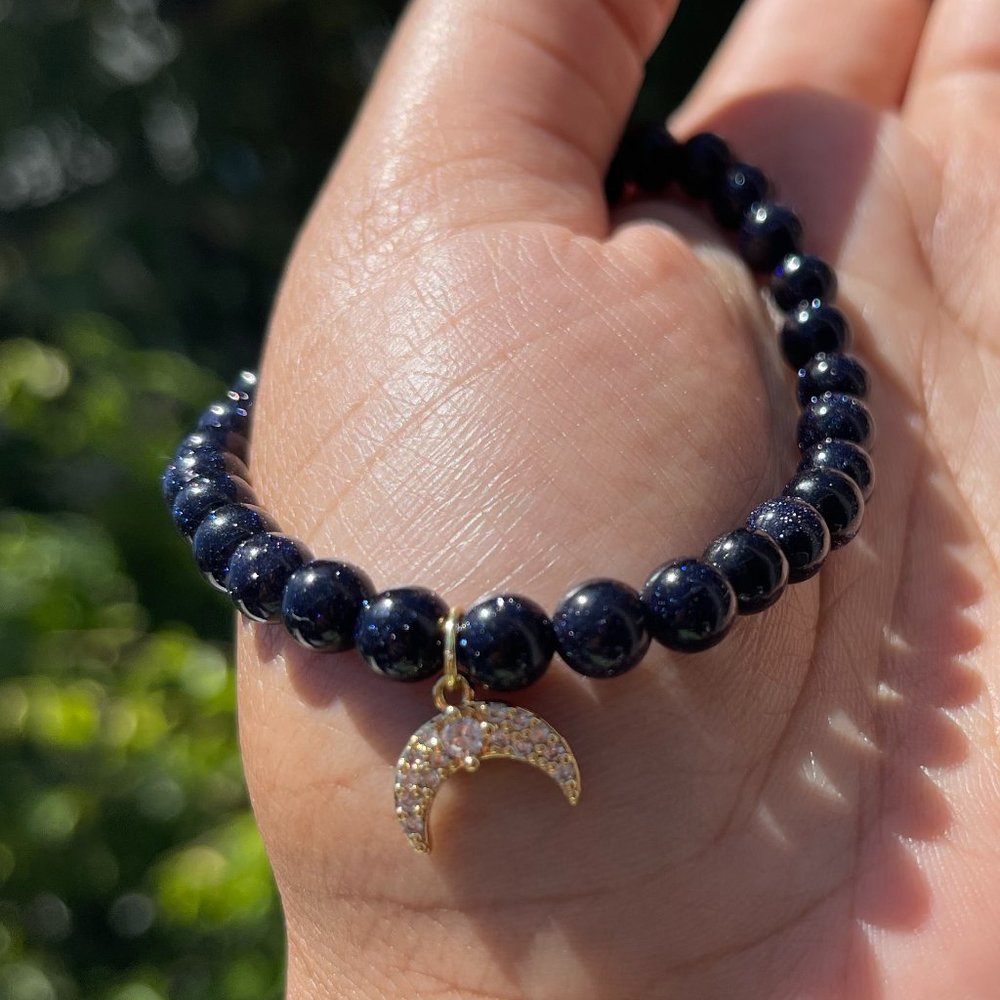 Blue Sandstone + Moon Charm 14k Gold Filled